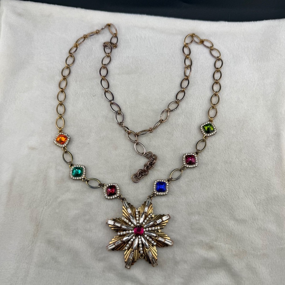 Erickson Beamon Rocks Necklace Cross Gold Tone Rhinestone‎ 34"